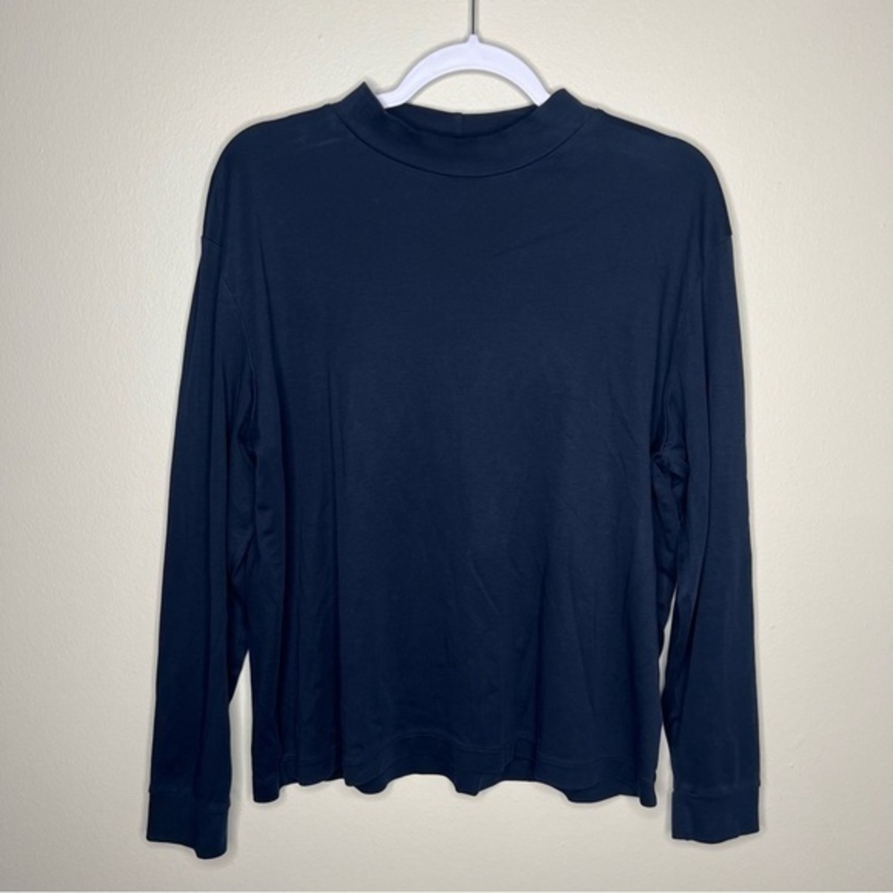 MURANO Liquid Luxury Soft Navy Mock Neck Long Sleeve‎ Tee